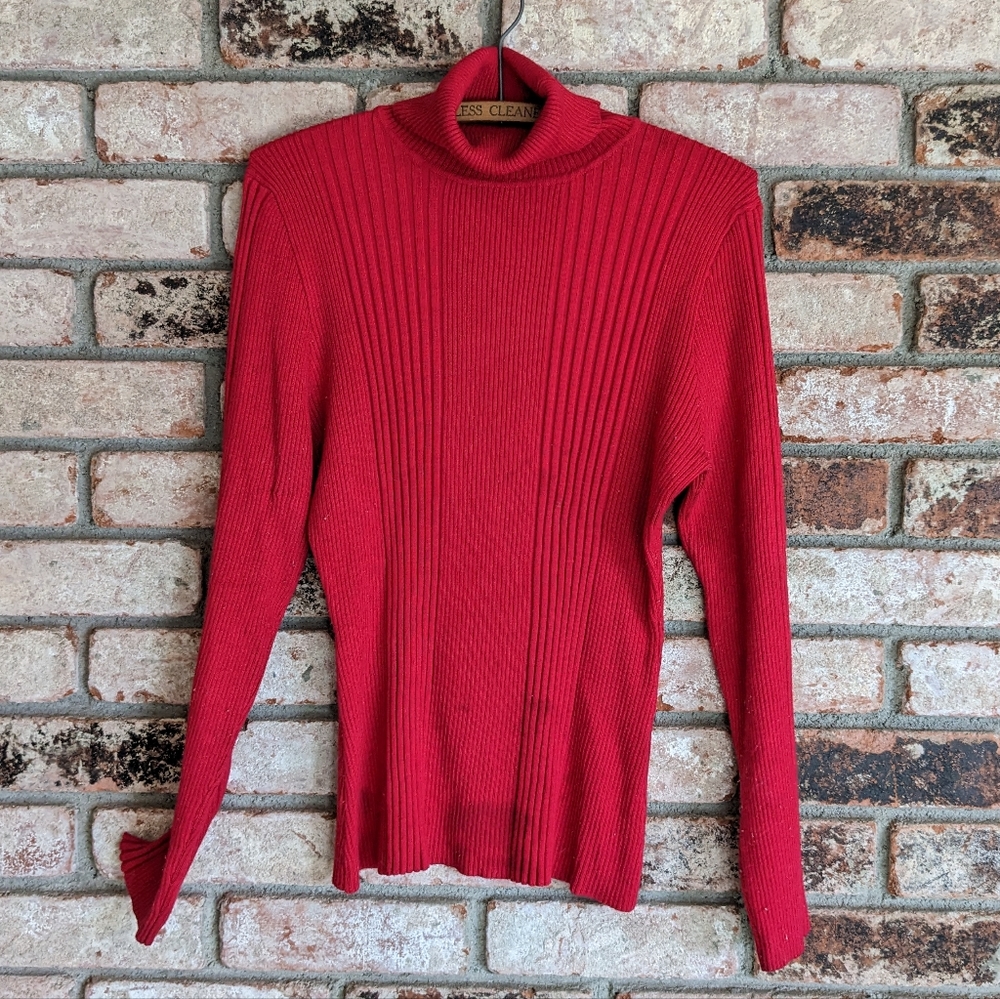 🪡 Vicinity Cherry Red Ribbed Turtleneck XL
